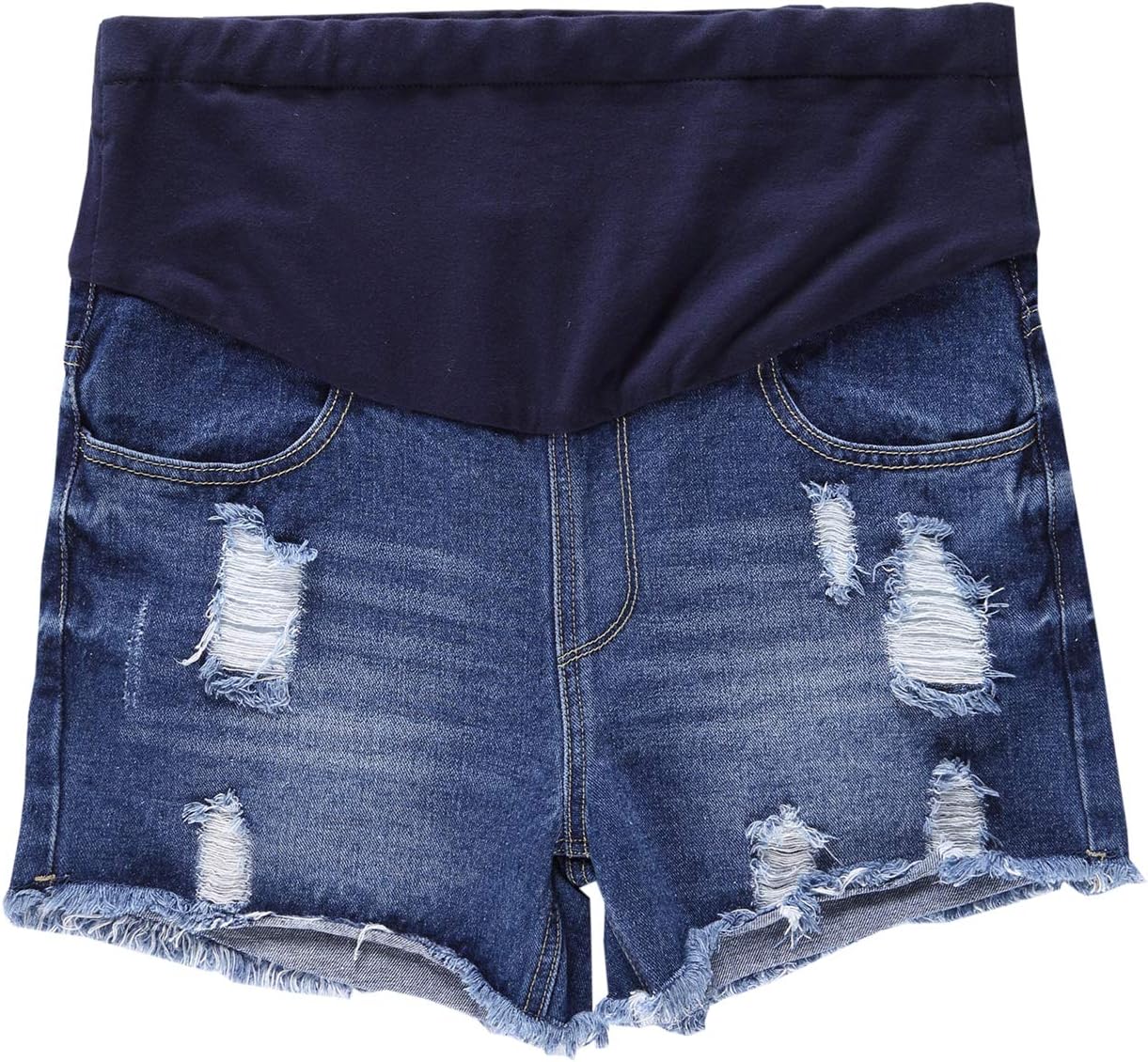 Ameyda Womens Women's Maternity Denim Jean Shorts Distressed Ripped Hole Lounge Shorts Pregnancy Short Pants, Dark Blue, 12 = Tag 4XL