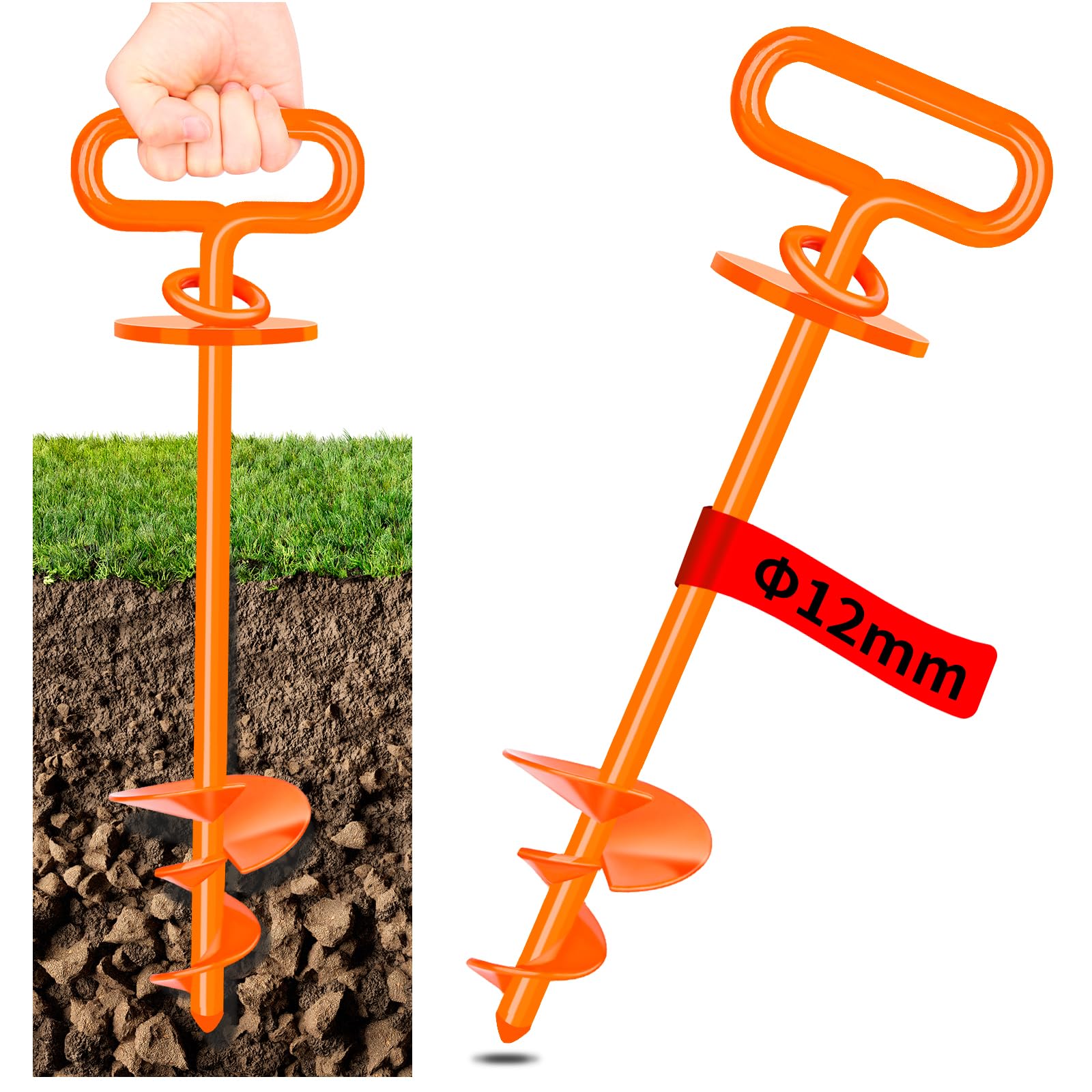 Ground Anchor Dog, 12mm Dog Stake for Medium to Large Dogs up to 220 lbs, Spiral Blade Dog Stake for Yard Beach Lawn Outdoor (Black) — image 1