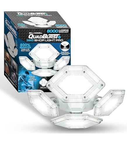Bell+Howell QUADBURST LED Shop Light - 80W 5500 Lumen, Deformable Panels, Ultra-Bright Garage Ceiling Light (White) - View #3
