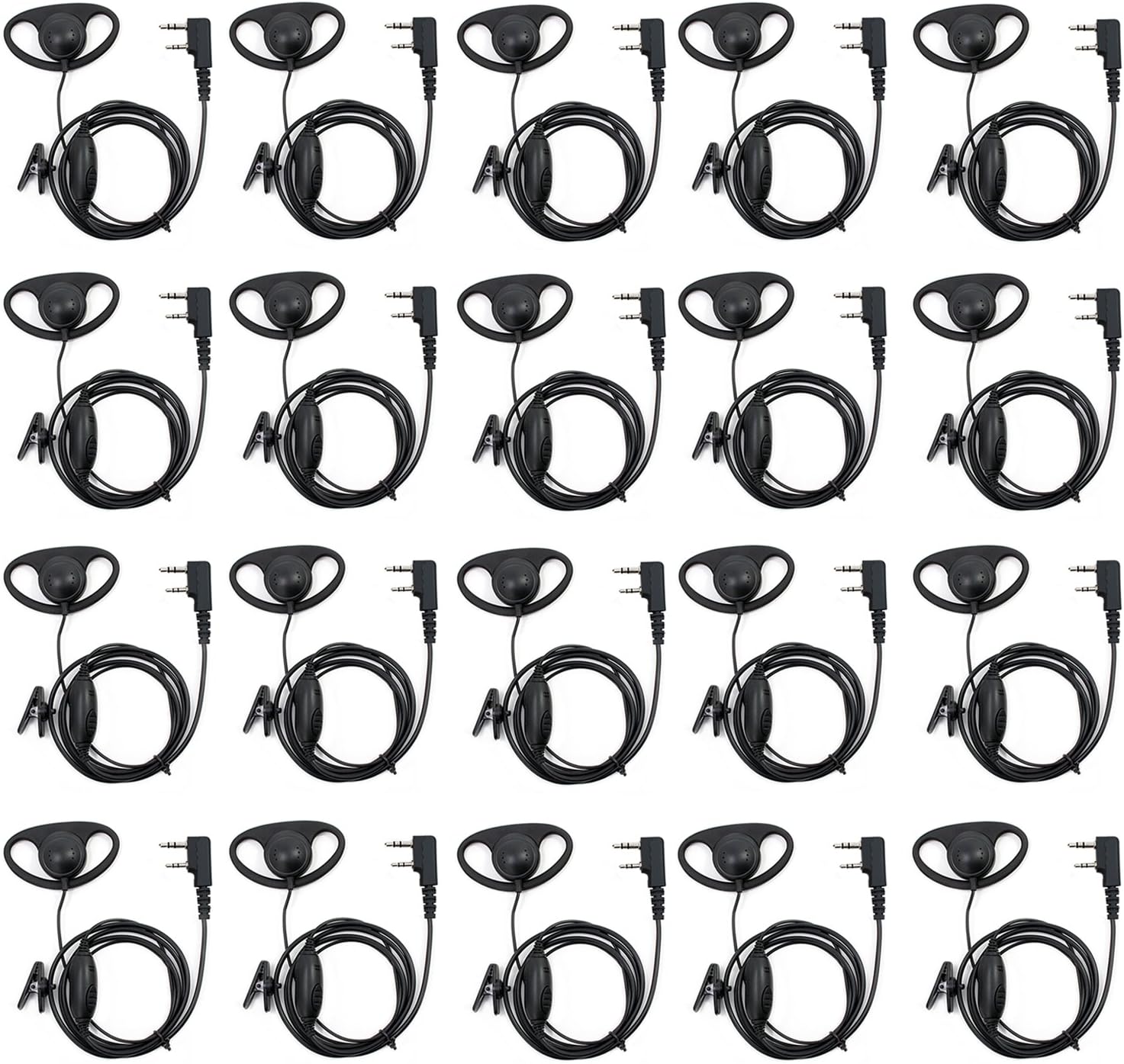 abcGoodefg 2 Pin D Shape Security Clip-Ear Earphone Headset for Retevis Kenwood PUXING BF UV5R UV82 888S H777 Radio with PTT MIC (20 Pack)