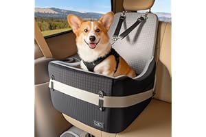 PETSFIT Dog Car Seat for Small/Medium Dogs Up to 35 lbs – Patented Safety System, 6" Memory Foam Pet Booster Car Seat, Fully Detachable and Washable Dog Carseat with 2 Storage Pockets (Black & Grey)