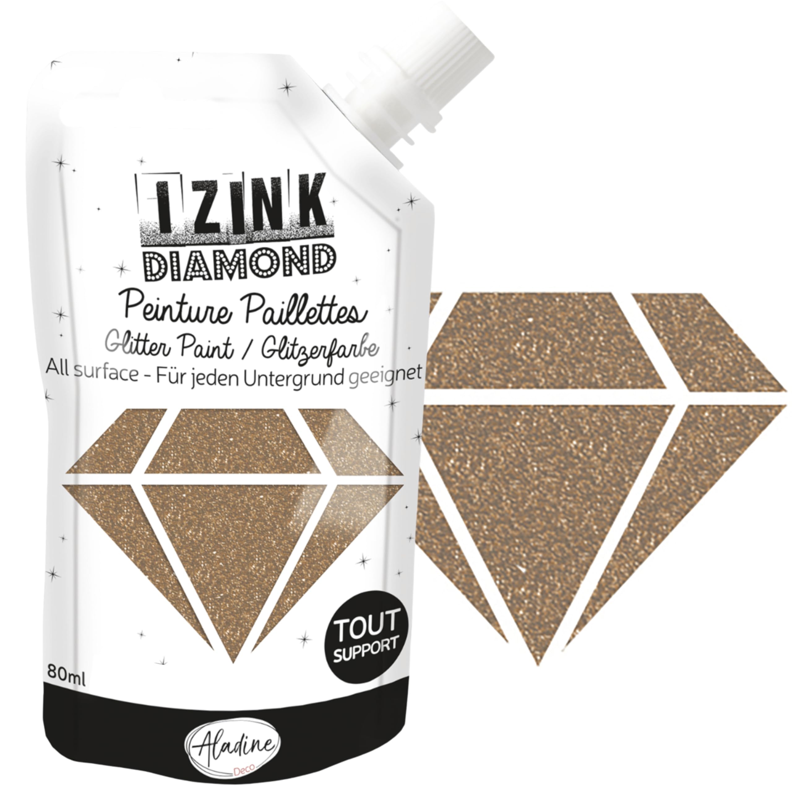 Aladine - Izink Diamond - Glitter Painting - Ultra Concentrated in Glitter - Decoration Any Support - DIY and Creative Leisure - Made in France - Soft Bottle 80 ml - Gold Coated