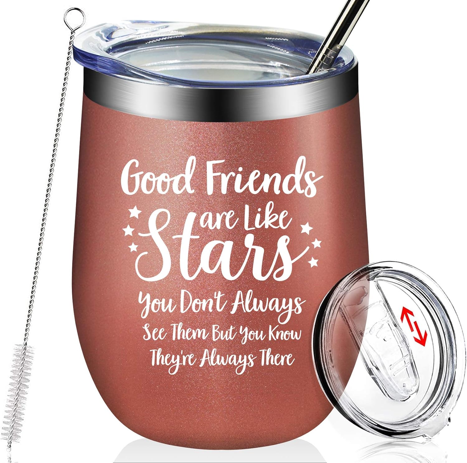 Good Friends Are Like Stars - Funny Best Friend Birthday Gifts - Christmas Friendship Present Idea for Women, Men, Sister, Coworker, Roommate, BFF, Female, Lady, Her - 12oz Insulated Wine Tumbler Cup