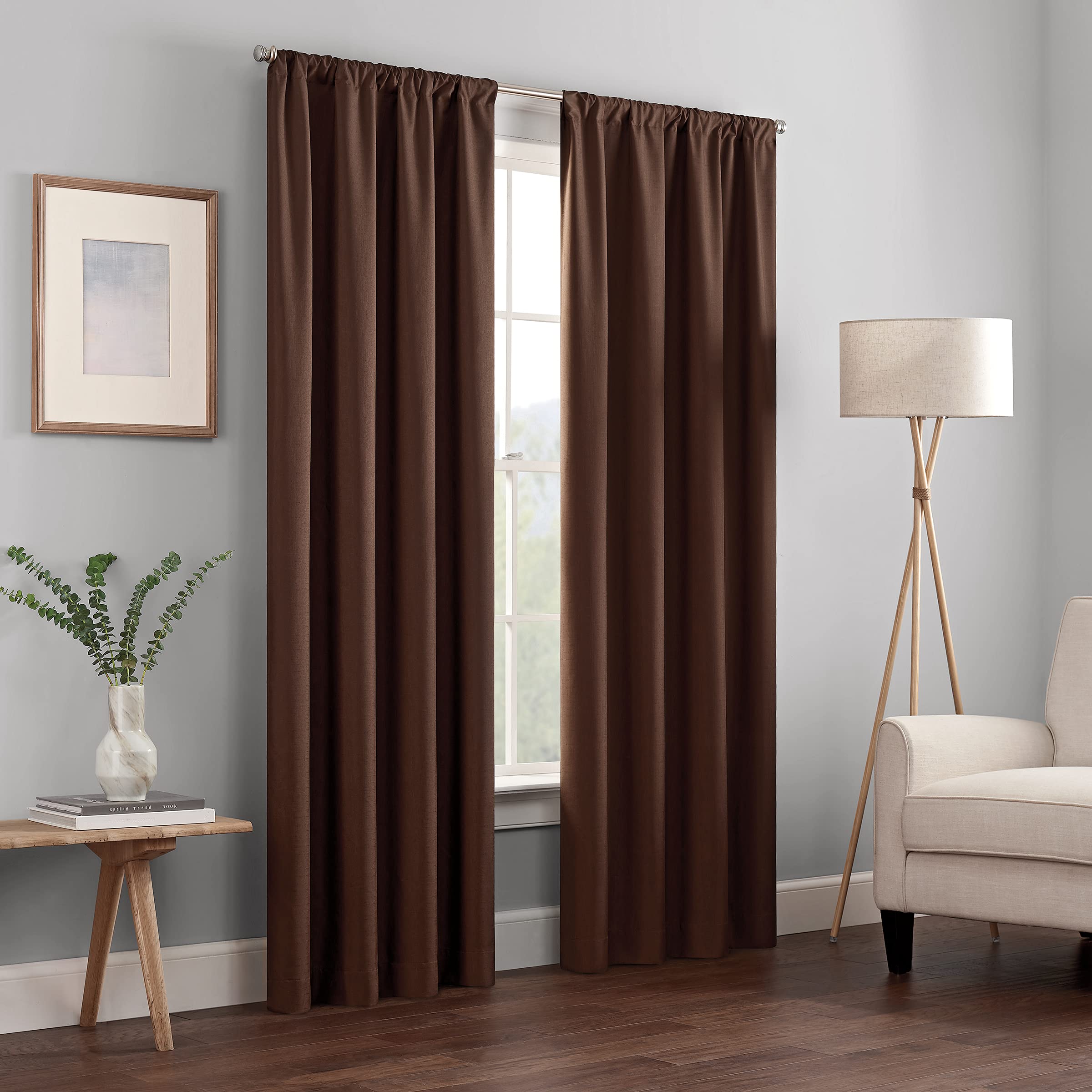 Photo 1 of ECLIPSE Kendall Modern Blackout Thermal Rod Pocket Window Curtain for Bedroom or Living Room (1 Panel), 42" x 84", Chocolate