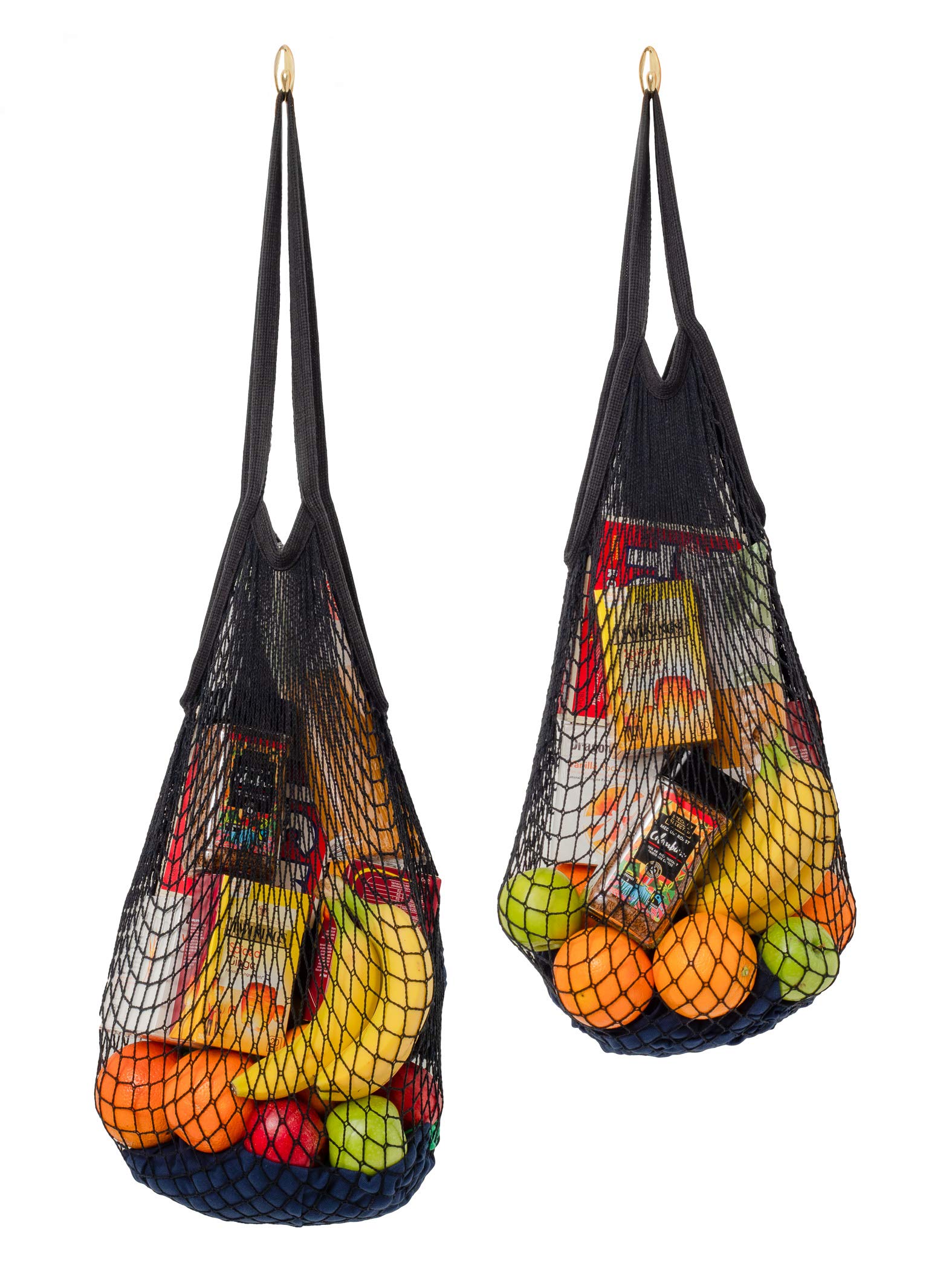 Modo Reusable (2 Pack) String Cotton Net Shopping Bags 1 Short & 1 Long Handle Bag Multipurpose Toys Storage (Black)