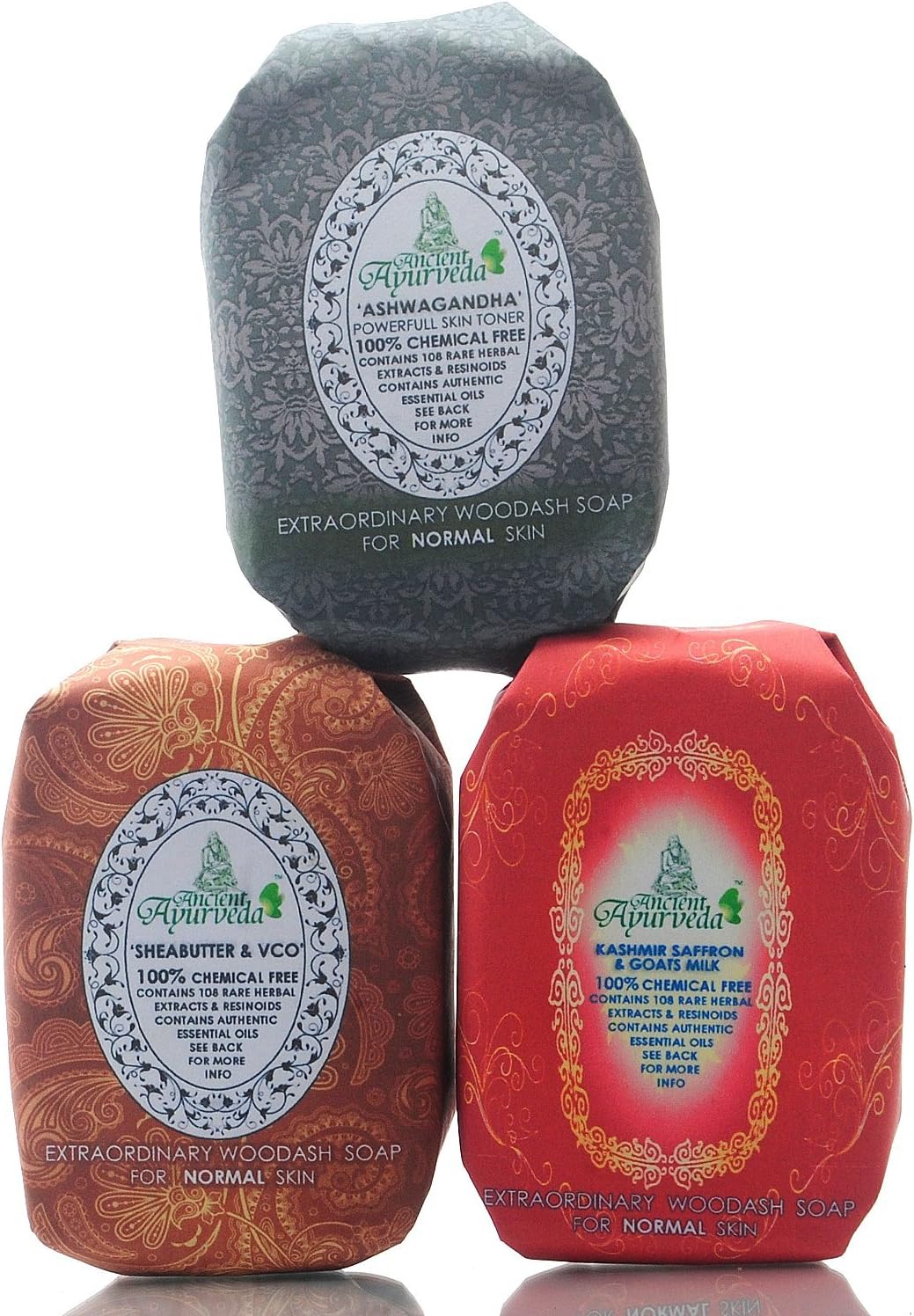 Ancient Ayurveda Ashwagandha + Shea Butter & V.C.O + Kashmir Saffron & Goats Milk Soap's 85 Grams Each