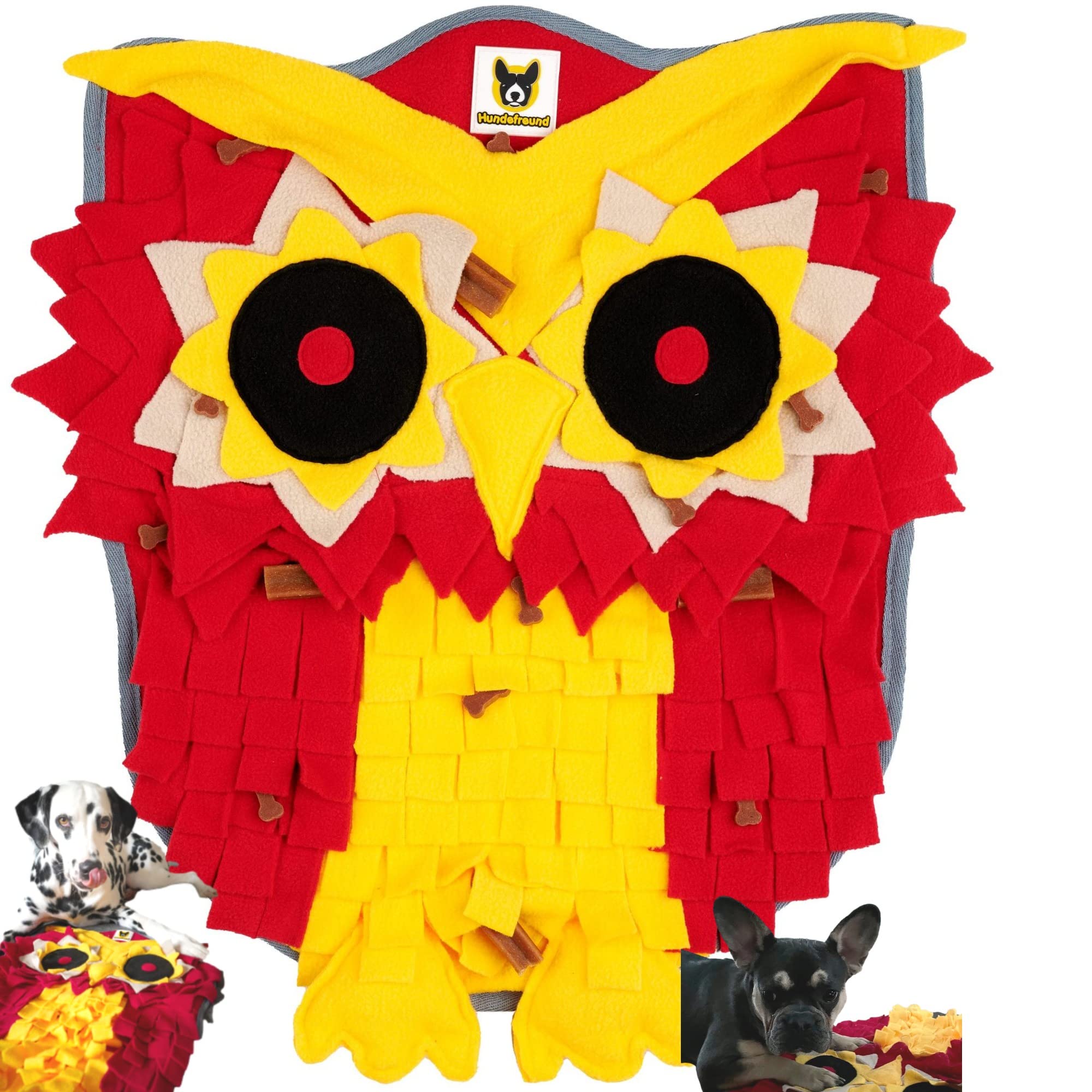 Hundefreund Small Sniffing Rug for Dogs with Squeaker Owl 42 x 50 cm Sniffing Mat for Intelligence, Sense of Odour, Intelligence Toy, Sniffing Blanket, Search Rug for Hiding Treats