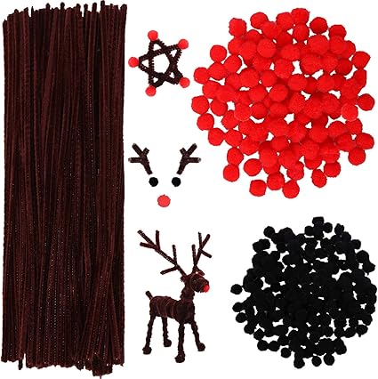 Download Amazon Com Cooraby 300 Pieces Red Pom Poms Christmas Fluffy Pompoms And 100 Pieces Brown Pipe Cleaners Chenille Stems For Christmas Craft Supplies Arts Crafts Sewing PSD Mockup Templates