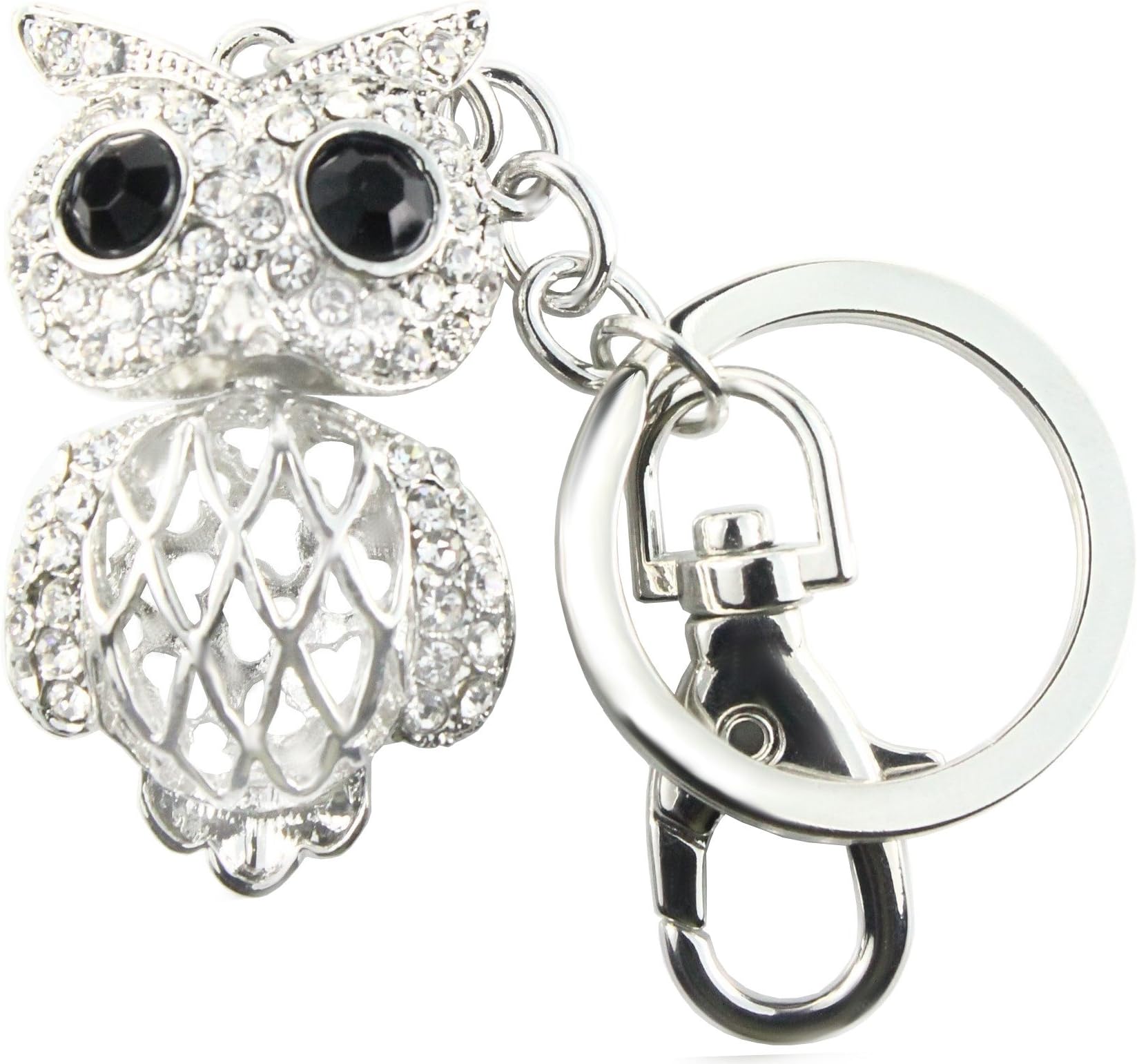 QUADIVA Bag Charm Big Eyed Owl for woman (colour: silver/black) embellished with crystals