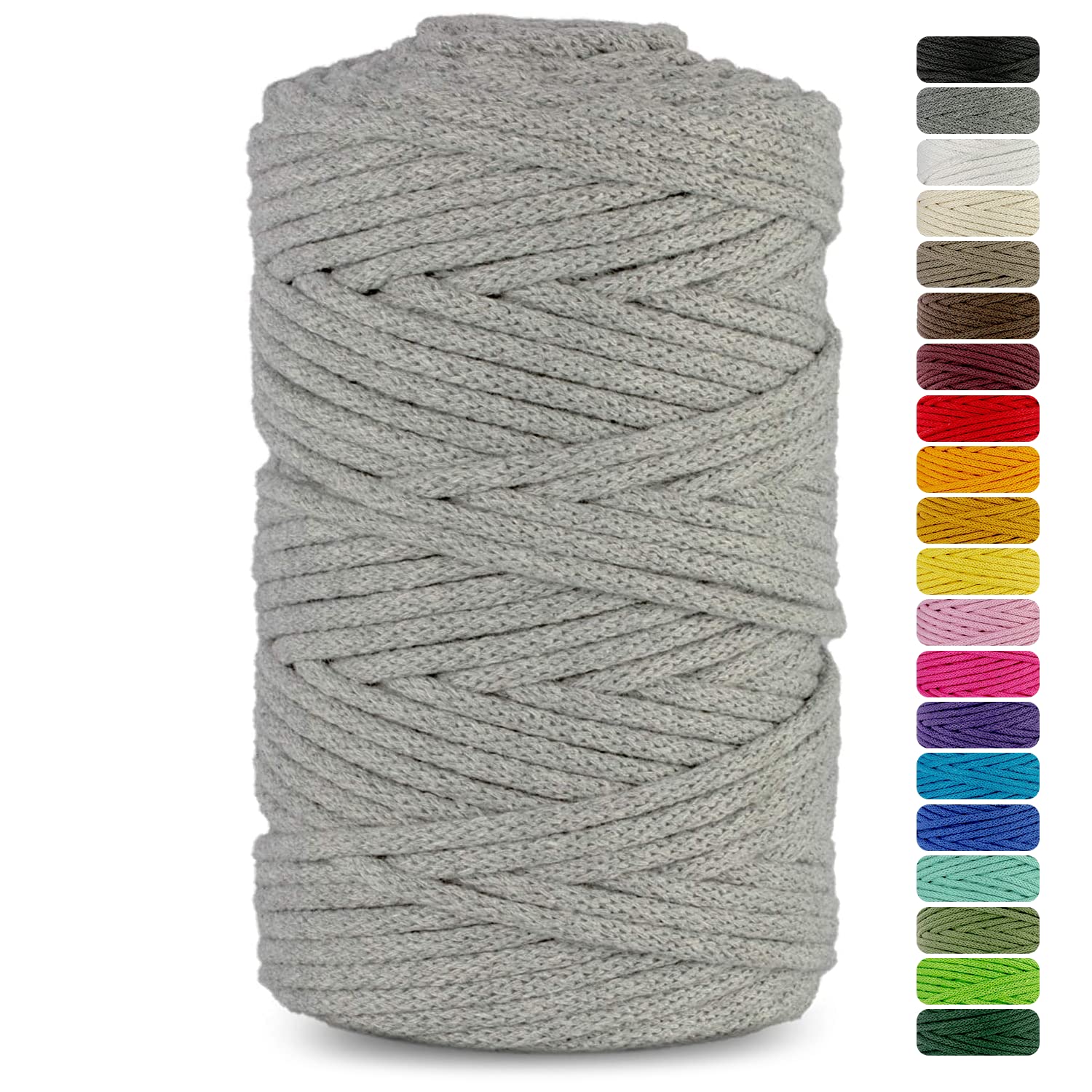Netuno 1x Macrame Cord Braided Macramé Yarn Grey 5 mm x 100 m 0,2 inch x 3 937 inch Natural Twine String Cotton Cord Ideal Project Hanging Baskets DIY Handbags Decoration