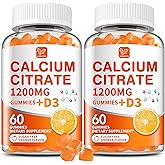 (2 Pack) Calcium Citrate 1200 mg with Vitamin D3 Gummies for Women & Men,Calcium Supplements for Bone & Teeth Support,High Absorption - Easy to Digest, Sugar Free,Vegan,Orange Flavor,60 Day Supply