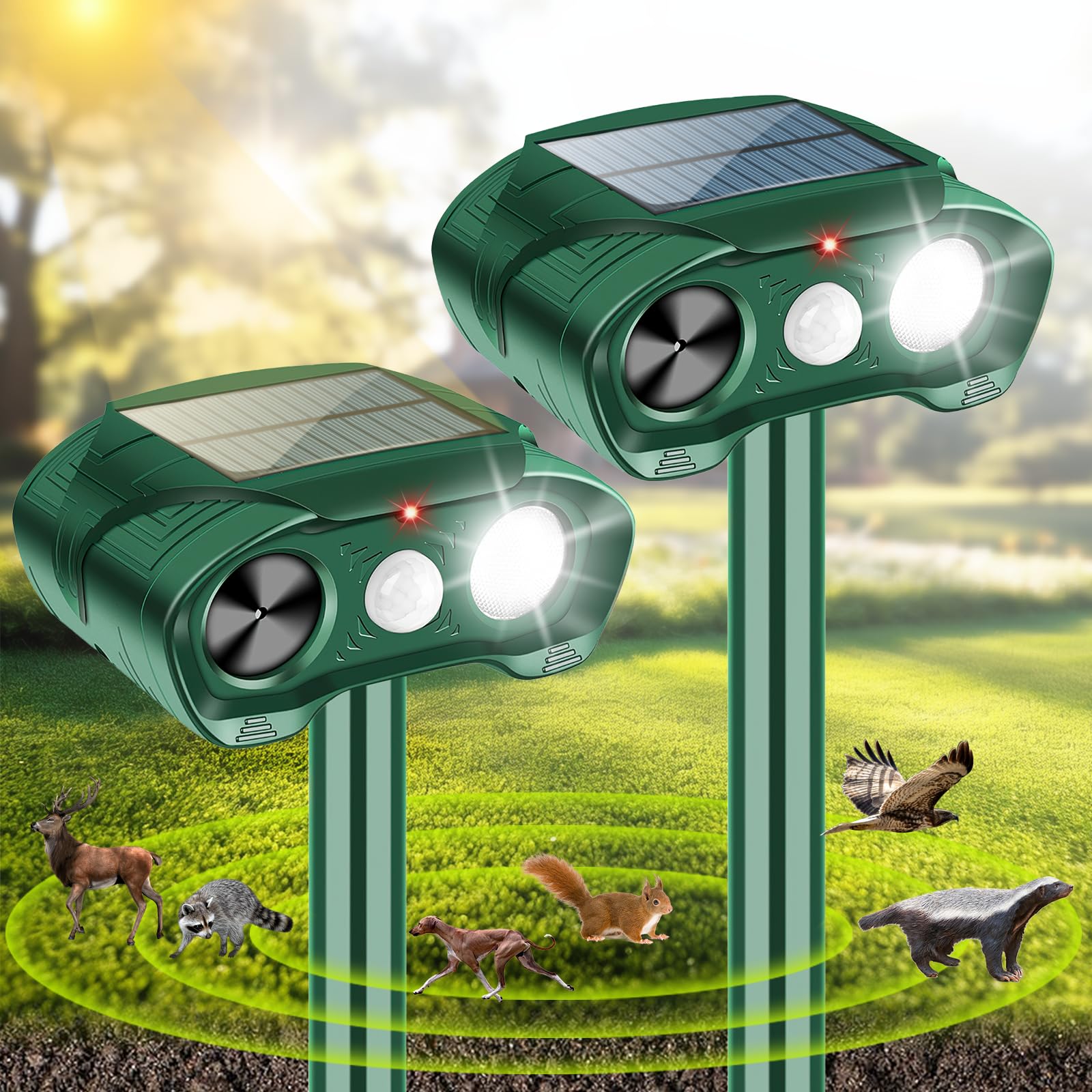 Photo 1 of 2025 Ultrasonic Animal Repeller Outdoor Cat Repellent Deer Repellent Devices with Motion Sensor & Flashing Light,Solar Deterrent for Rabbit Raccoon Dog Squirrel Skunk Out of Yard Garden,2 Pack