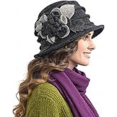 Vintage Women Floral Wool Dress Cloche Winter Hat 1920s