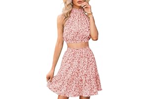 Gevomir Womens Halter Dresses Summer Boho Floral Sundress 2023 Casual Sleeveless Beach Short Dress