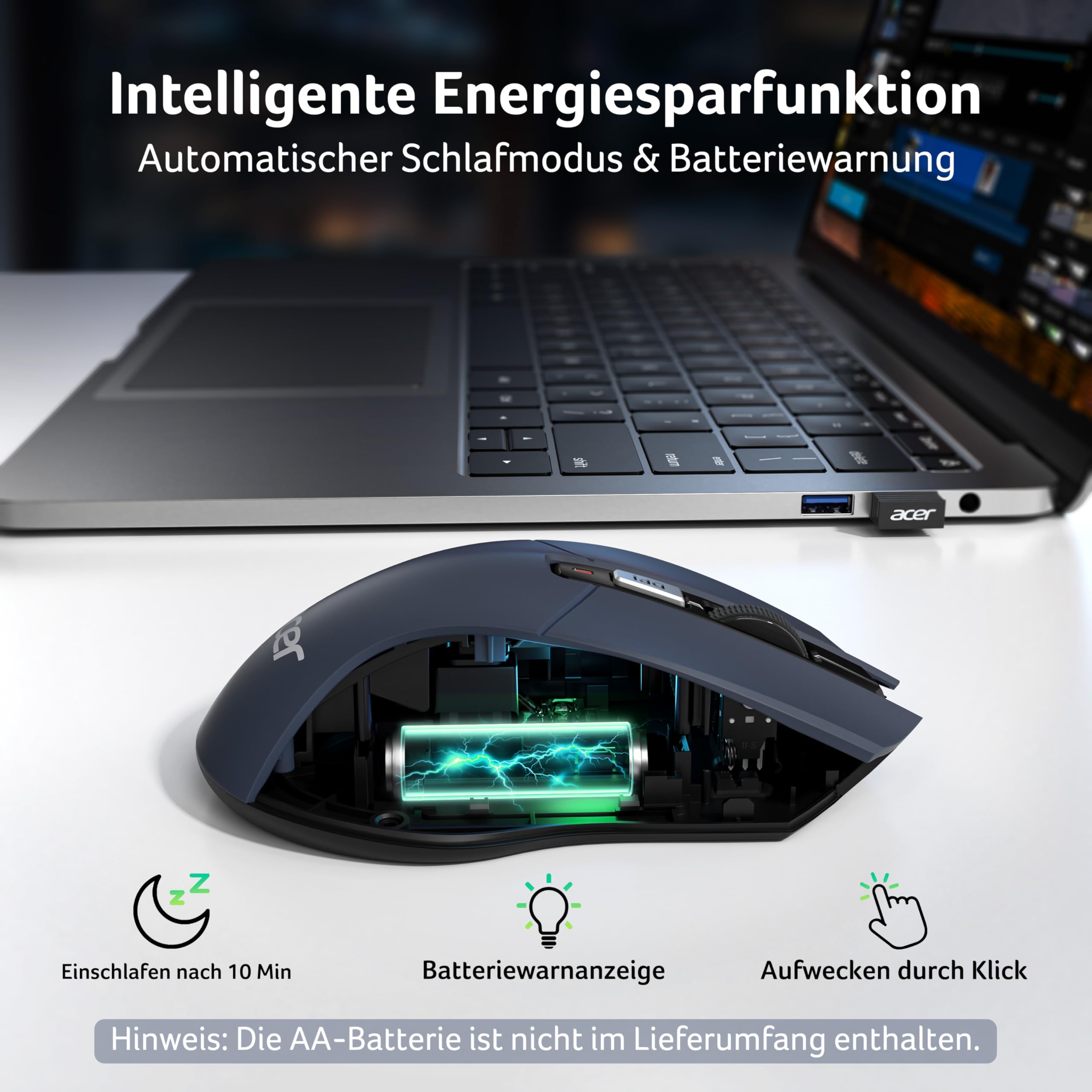 Acer Maus Kabellos 4000 DPI, Wireless Mouse 2,4Ghz 4
