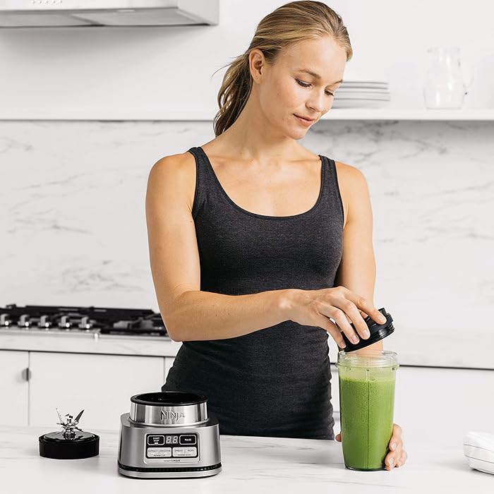 Image 6 - Ninja SS101 Foodi Power Nutri Duo Smoothie Bowl Maker and Personal Blender 1200WP smartTORQUE 4 Auto-iQ Presets One base, multi-functions, Silver Stainless Finish