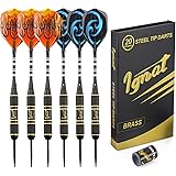 Ignat Games Professional Dart Set - Steel Tip Darts with Aluminum Shafts and 2 Style Flights + Darts Sharpener + Case, 20g Brass Darts