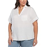 Rafaella Womens Split Neck Short Sleeve Linen Top