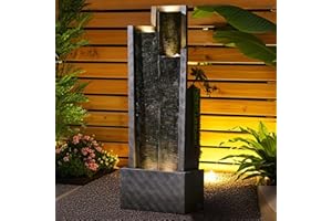 EHEUAN Modern OutdoorWater Fountain,49.6" H Outdoor Garden Water Fountains Cascading Floor - Standing Tall Waterfall Outdoor Feature with LED Lights for Patio, Backyard, Deck, Porch and Home Art Decor