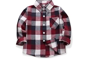 OCHENTA Men's & Boys Flannel Shirts Button Down Long Sleeve Plaid Shirt Family Matching Outfits