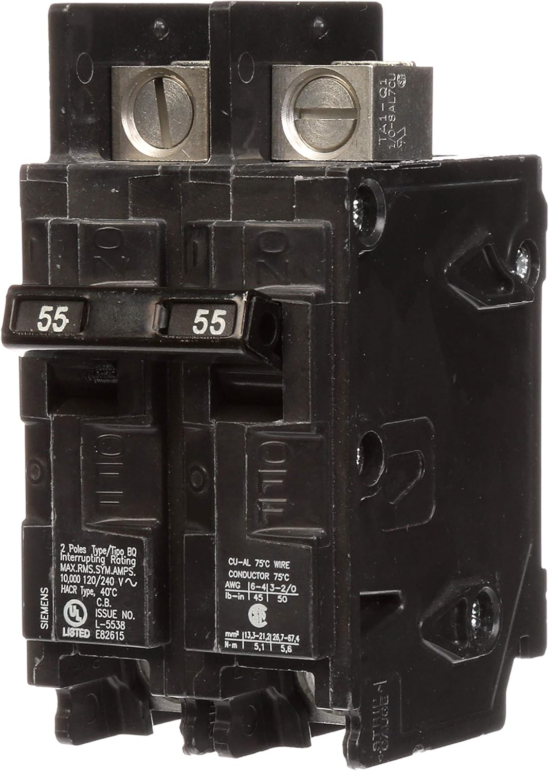 Siemens BQ2B055L 55-Amp Double Pole 120/240-Volt 10KAIC Lug In/Lug Out