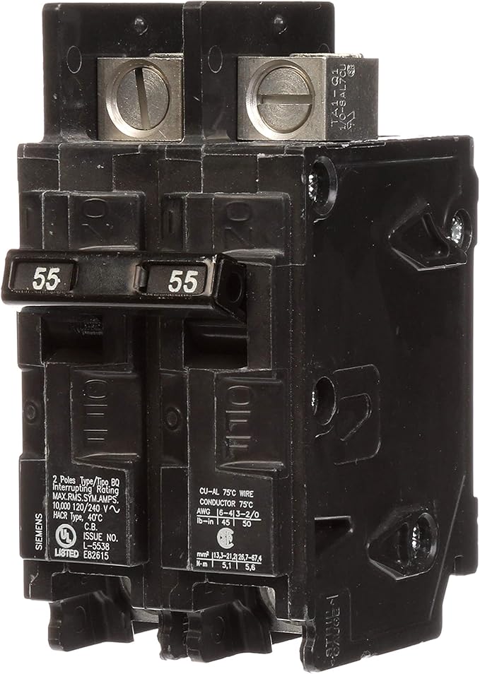 Siemens BQ2B055L 55-Amp Double Pole 120/240-Volt 10KAIC Lug In/Lug Out