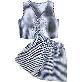 SOLY HUX Women's Summer 2 Piece Outfits Plaid Print Sleeveless Tie Front Tank Top Vest Shorts Beach Vacation Set
