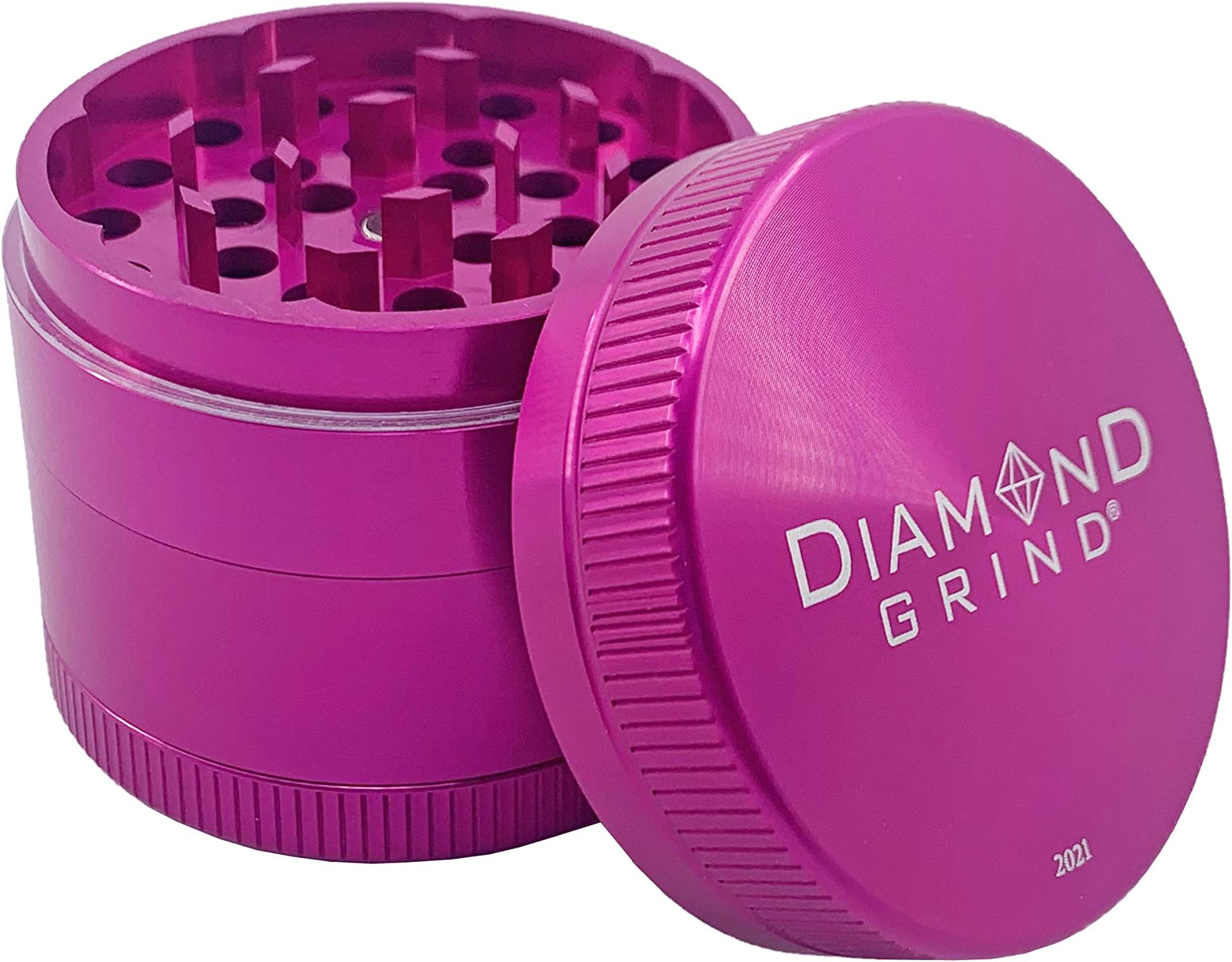 Diamond Grind 2021 Edition 4 Piece Aluminum Herb Grinder with screen 56mm (2.25") PINK