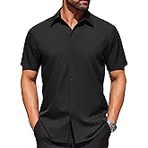 COOFANDY Mens Wrinkle Free Dress Shirt Polka Dot Short Sleeve Button Down Business Casual Shirts