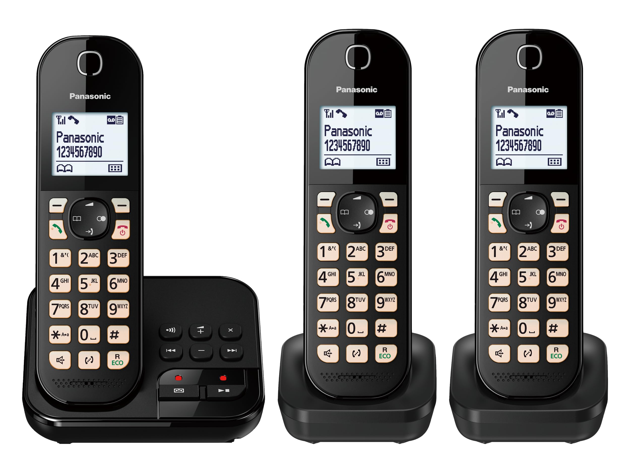 Panasonic KX-TGC463GB Digitales Schnurloses Telefon mit Anrufbeantworter, Basisstation & 3 Mobilteile, LCD-Display, große Tasten, Schwarz 4
