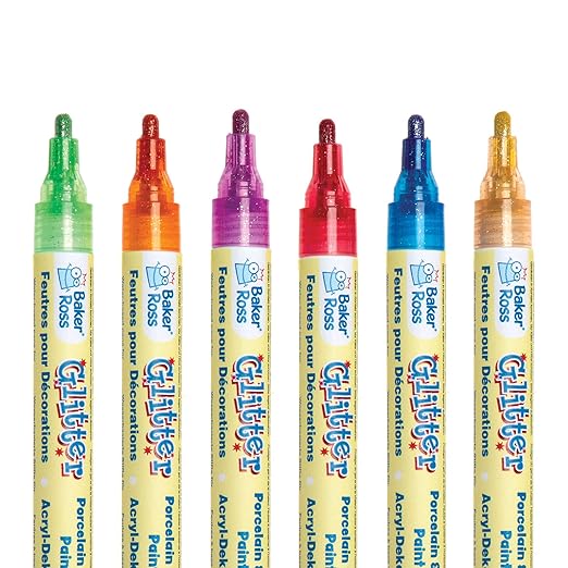 Baker Ross AT522 Glitter Paint Markers Pack of 6, Acrylic Pen Set for