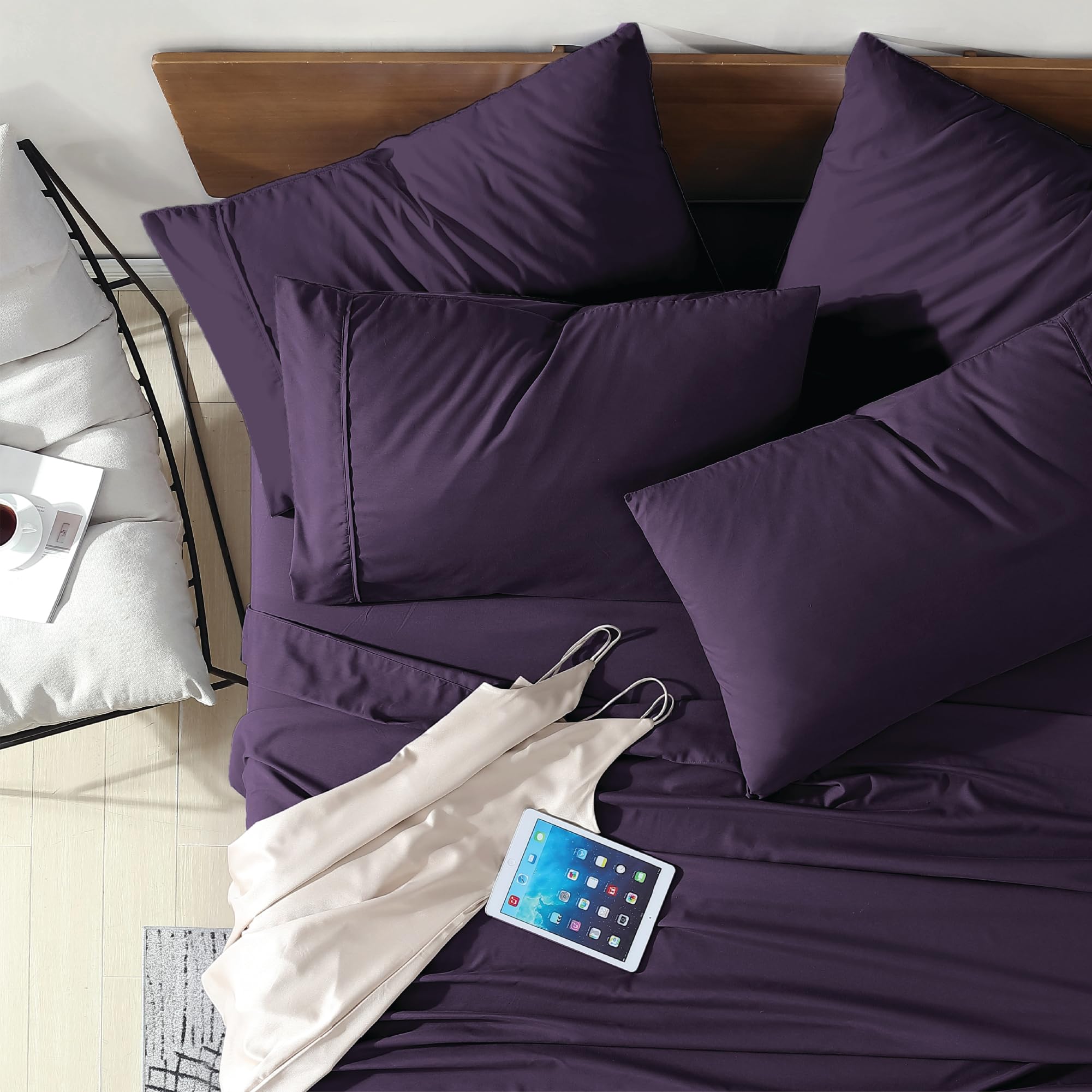 Swift Home Cal King 6-Piece Microfiber Sheet Sets (Includes 2 Bonus Pillowcases), Ultra-Soft Brushed - Extremely Durable - Easy Fit - Wrinkle Resistant, Cal King, Eggplant Image Swift Home Cal King 6-Piece Microfiber Sheet Sets (Includes 2 Bonus Pillowcases), Ultra-Soft Brushed - Extremely Durable - Easy Fit - Wrinkle Resistant, Cal King, Eggplant Image
