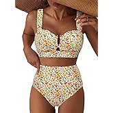 Herseas Women's 2 Piece U Wire Cutout Bikini Sets Floral Print High Waisted Swimsuit 2026 Summer Beach Swim Bathing Suit