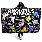 Axolotl Blanket Wearable Hoodie Plush Gifts for Girls Kids Boys Axolotl Lovers - Cartoon Axolotls of The World Fleece Soft Cozy Throw Onesie 50" X 40" Lovely Decor for Couch Sofa Birthday Decorations