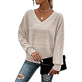 RICHSTORY Long Sleeve Shirts for Women Casual V Neck Pullover Sweaters Tunic Tops Dressy Blouses Fall Fashion Clothes 2025