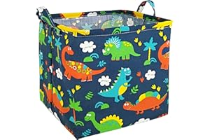 ACMUUNI Square Canvas Clothes Laundry Basket Kids Gift Laundry Hamper with Handles Baby Storage Box and Bin for Kids Boys Girls Toys Nursery Gift Basket (dinosaur)