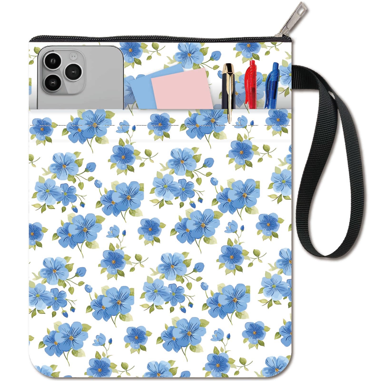 CRASPIRE Flower Book Sleeve Blue Book Covers Vintage Book Protector for Paperbacks Washable Fabric Cloth Book Cover with Zipper and Extra Sleeve Pocket for Book Lovers Classmate Gifts