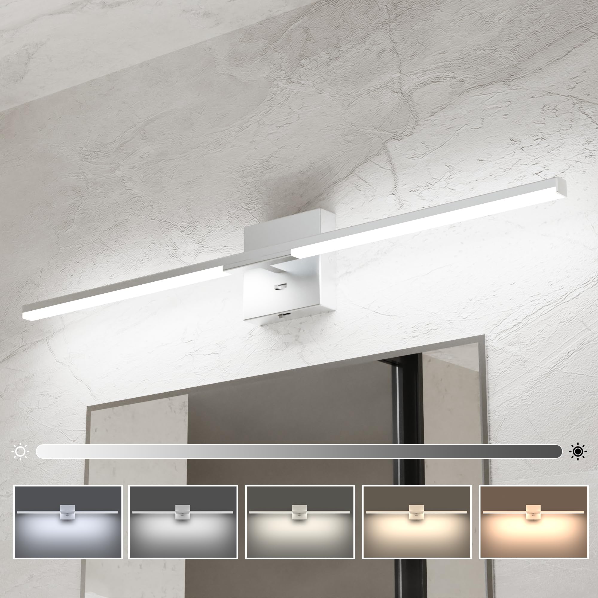 Photo 1 of Ensenior Modern Bathroom Vanity Light 32 inch, Built-in Dimmer, 18.5W Dimmable 5CCT Led Bath Lights, Matte Grey Bar Vanity Light for Bathroom Mirror Cabinets Bedroom-FCC Certificated