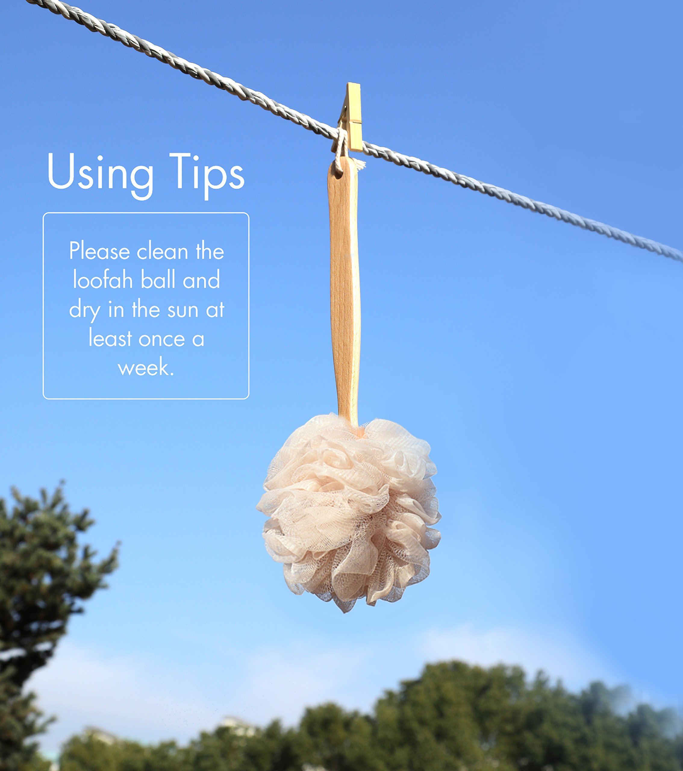 Bath Sponge & Brush Long Handled Loofah Back Scrubber Shower & Bath Exfoliating Pouf Scrubber on a Stick Body Back Brush with a Wood Handle Loofah Mesh for Men & Women By Krramel (Champagne)