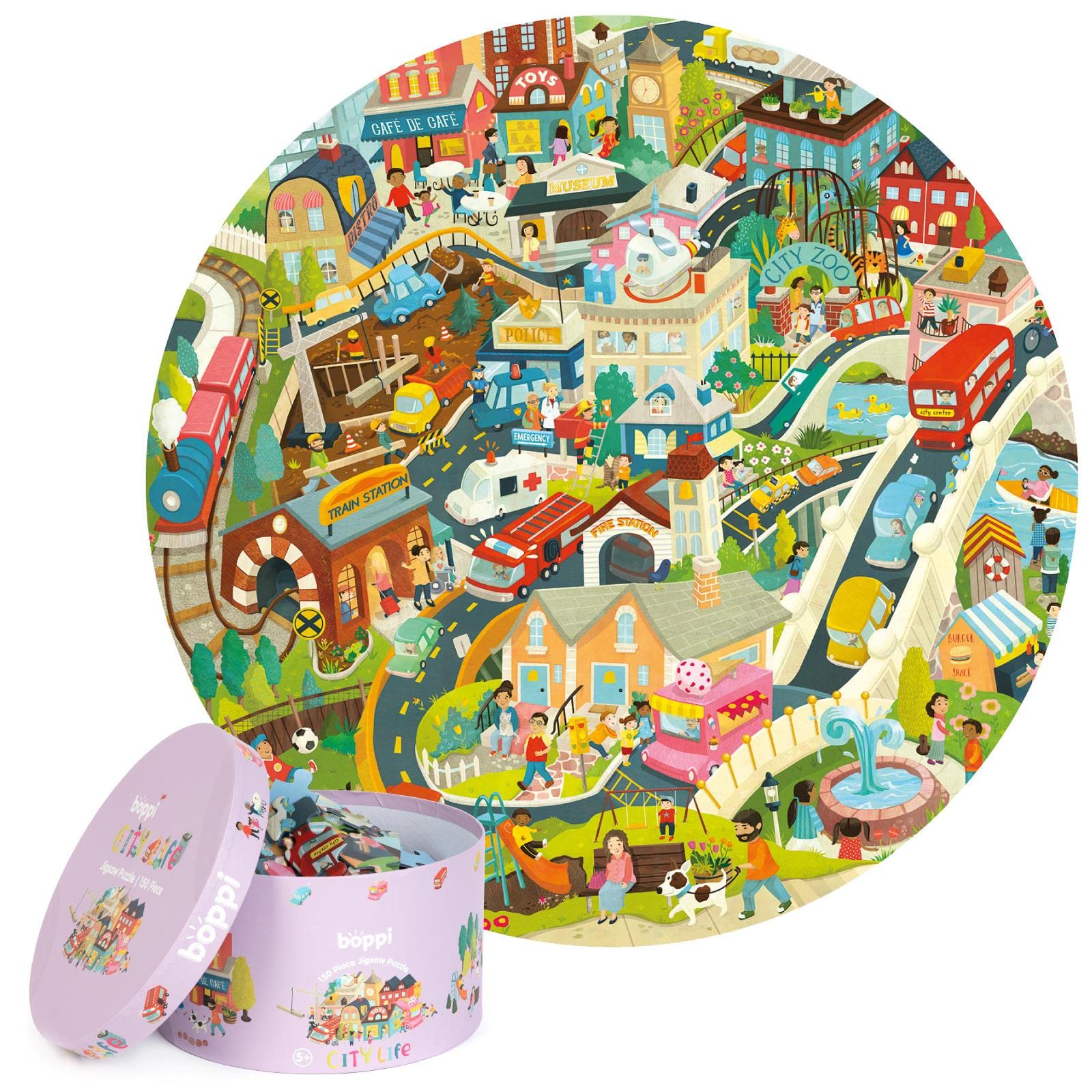 City Life Town Jigsaw Puzzle for Kids Puzzles Age 5-8 Year Olds - 150 Piece Town Puzzle from 100% Recycled Card - boppi Jigsaws for Children age 5+ years old