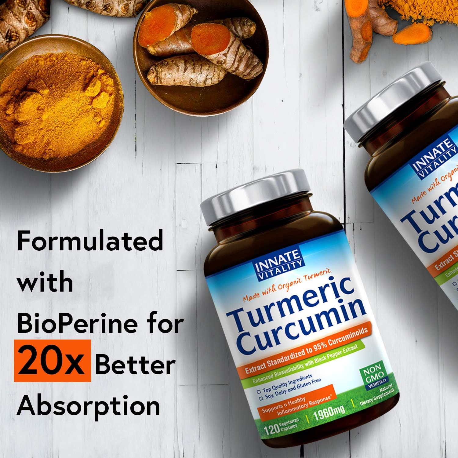 Organic Turmeric Curcumin with BioPerine, 95 Standardized Curcuminoids