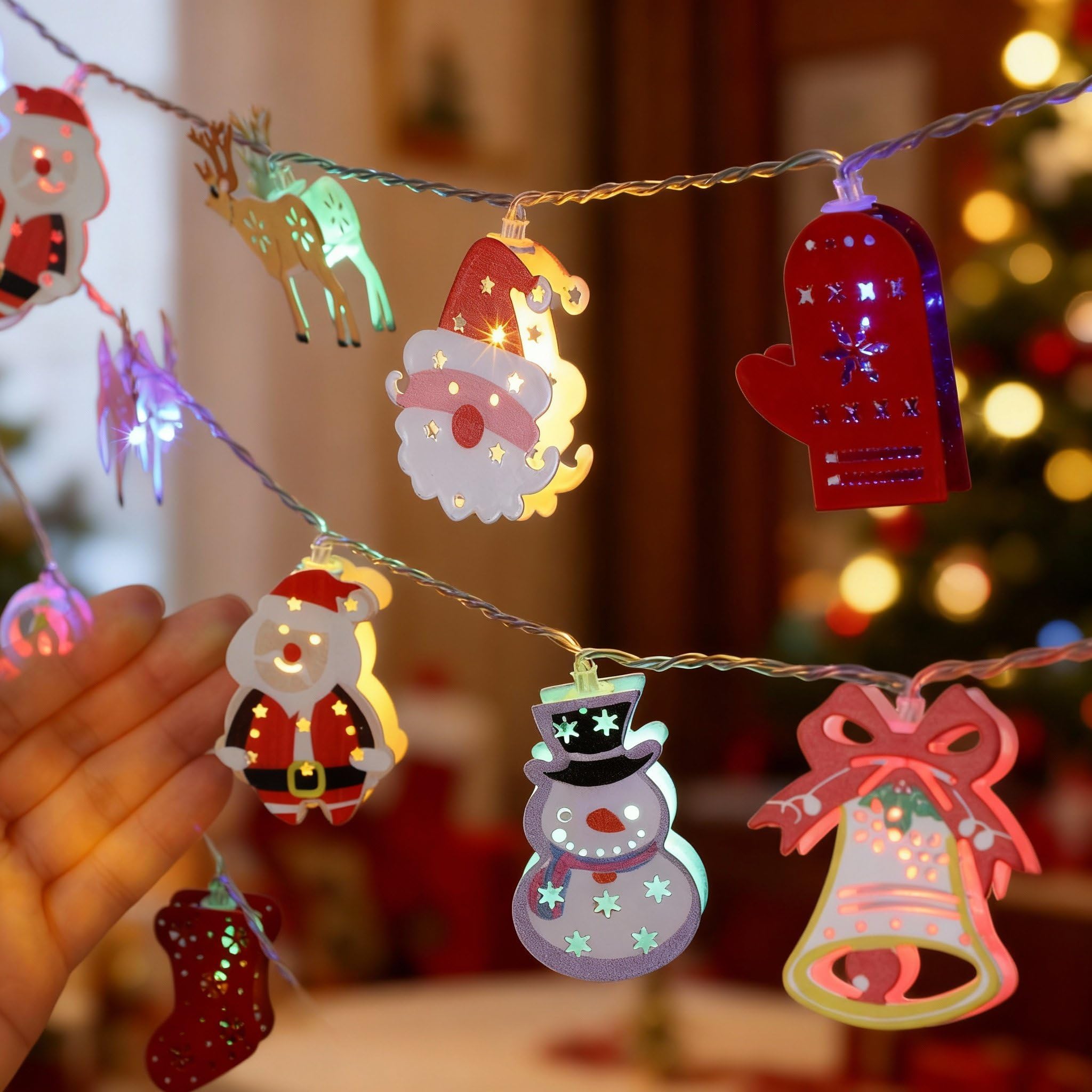 Photo 1 of Glooglitter Christmas Lights Decorations, 20 ft 40 LED Multicolor Battery Operated Santa Claus Christmas Tree Elk String Lights with Remote Hanging Decors for Xmas Indoor Outdoor Home Winter Decor