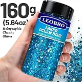 LEOBRO Holographic Ocean Blue Glitter 160G Chunky Resin Nail Cosmetic view 2