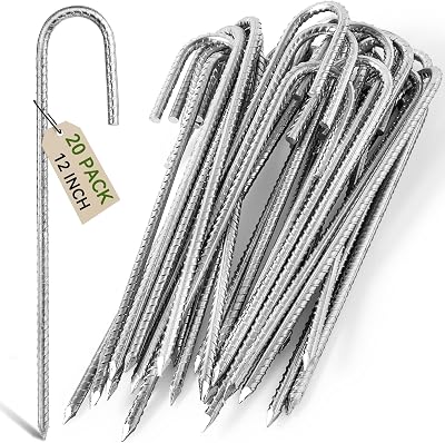Graxury 12in Ground Stakes Kit 20 Pack Galvanized Steel J Hook Rebar Anchors