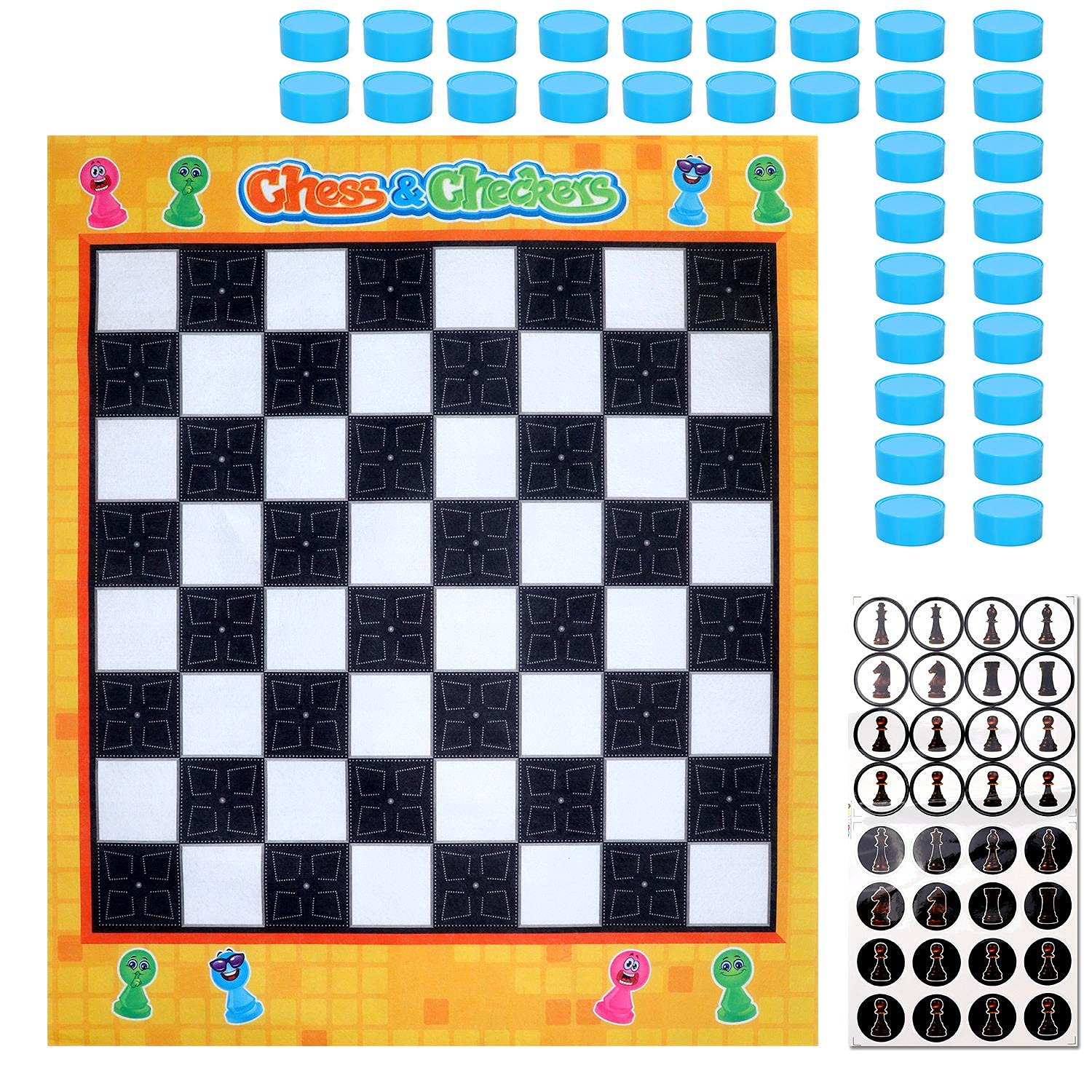SOKA Chess & Draughts Giant Board Game Set Checkers Classic Entertainment Fun Game Playmat Rug Carpet Travel Board Games Activities for Kids Children Boys Girls and Family – Indoor or Outdoor Play