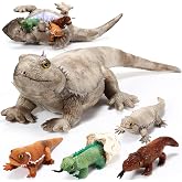 Lenwen 5 Pieces Bearded Dragon Lizard Plush Toy Set, 26 Inch | Bearded Dragon Stuffed Animal with 4 Baby Lizards, Simulation Iguana Plush for Boy Girl Birthday Gift Pet Party Favor