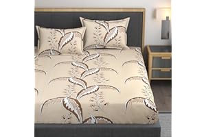 AMEYAA 350 Thread Count Cotton King Fitted Sheet Elastic | Fits Upto 8-10 inches, 78 x 72 inches, Beige