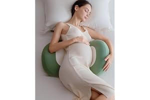 pobopobo Pregnancy Pillows for Sleeping,Pregnancy Pillow with Quiet Magic Tape, Adorable Bean Maternity Pillow with Silicone Belly Pad，Breathable&Silky Touch for All Season(Mung Bean)