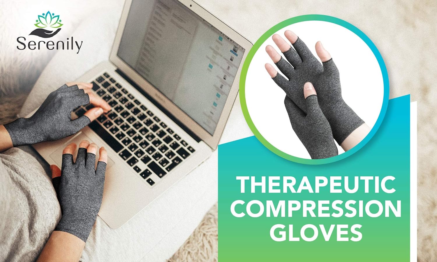 Serenily Arhtritis Gloves - Compression Gloves for Women & Men. Carpal Tunnel Gloves for Raynauds Syndrome, Rheumatoid & Osteoarthritis Pain Relief. Hand Compression Sleeve with Fingerless Design (L): Health & Personal Care