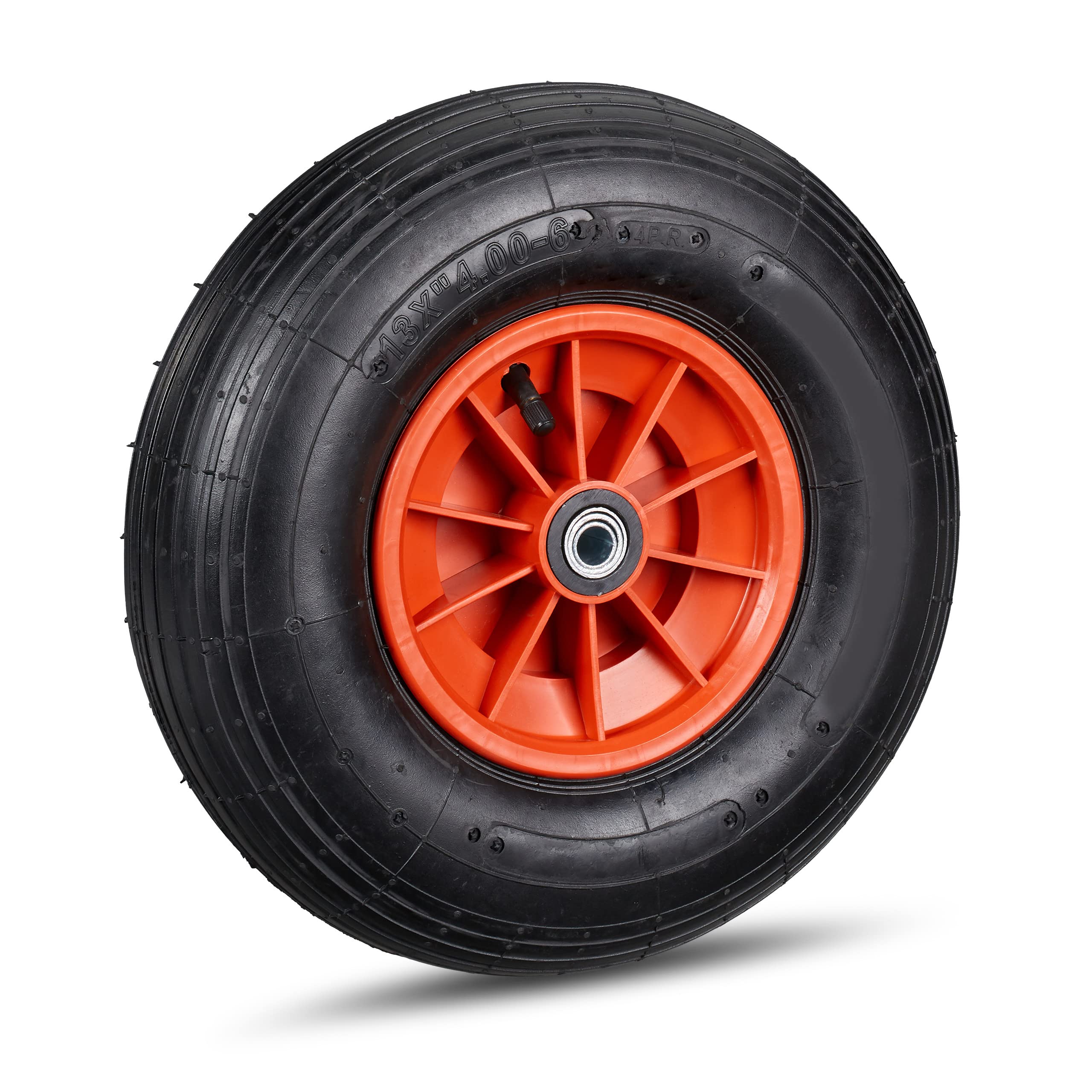 Relaxdays Wheelbarrow Tyre, 4.00-6, Plastic Rim, Pneumatic, 3 Adaptors, Spare Wheel, Black-Red